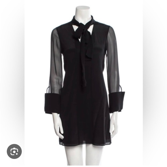 Alice + Olivia Gwenda Paneled Silk Sheer Long Sleeve Tunic Mini Dress Top Tie - Picture 2 of 13